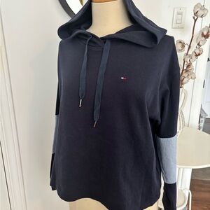 Tommy Hilfiger Navy Hoodie with Light Blue Sleeve Panels